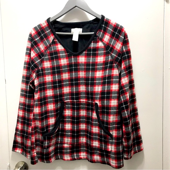 Oscar de la Renta Tops - OSCAR DE LA RENTA loungewear top fleece plaid red black gray size Medium